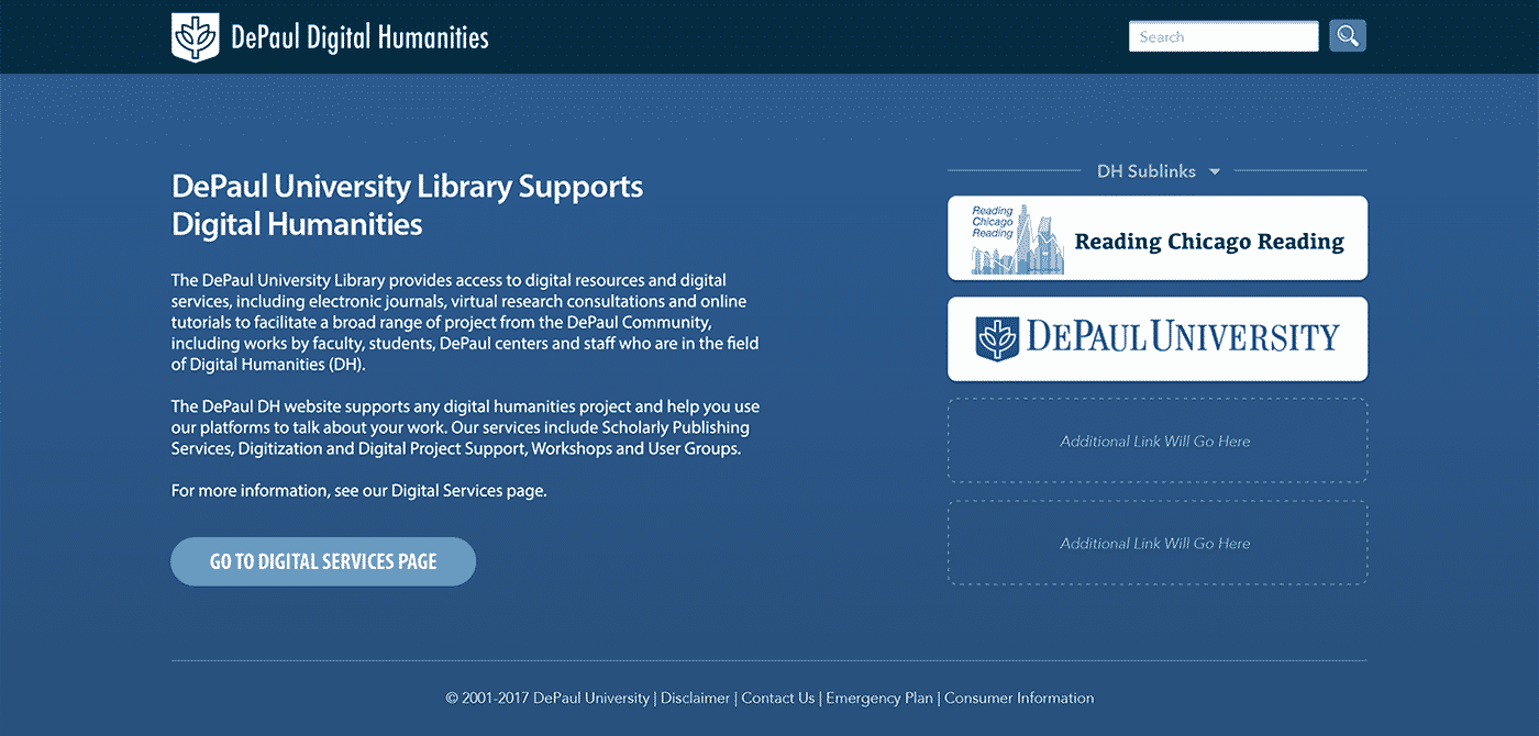Digital Humanities DePaul Library Website